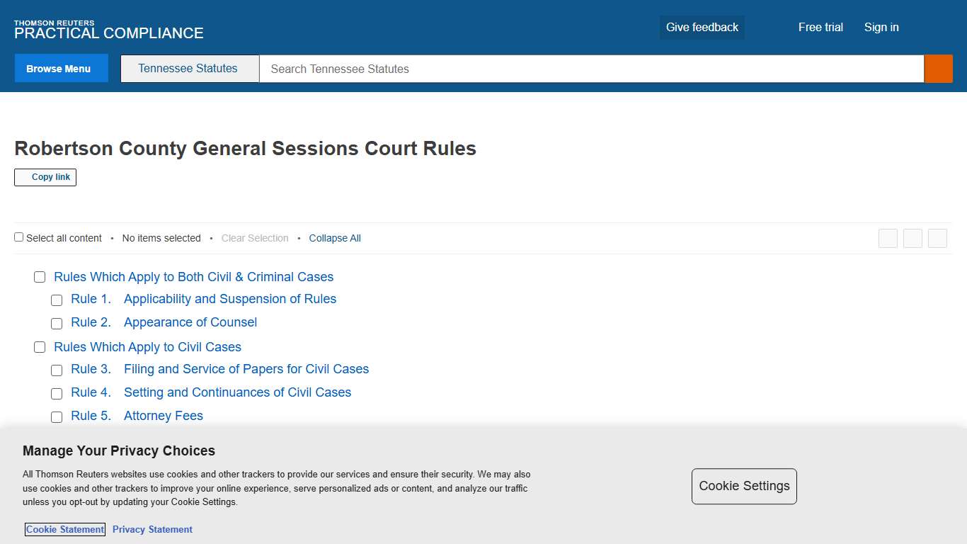 Tennessee Statutes Robertson County General Sessions Court Rules Practical Compliance
